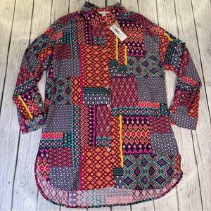 Tribal Sport Women’s M/M Limoncello Patchwork Button-Up Shirt Long Sleeves NWT.